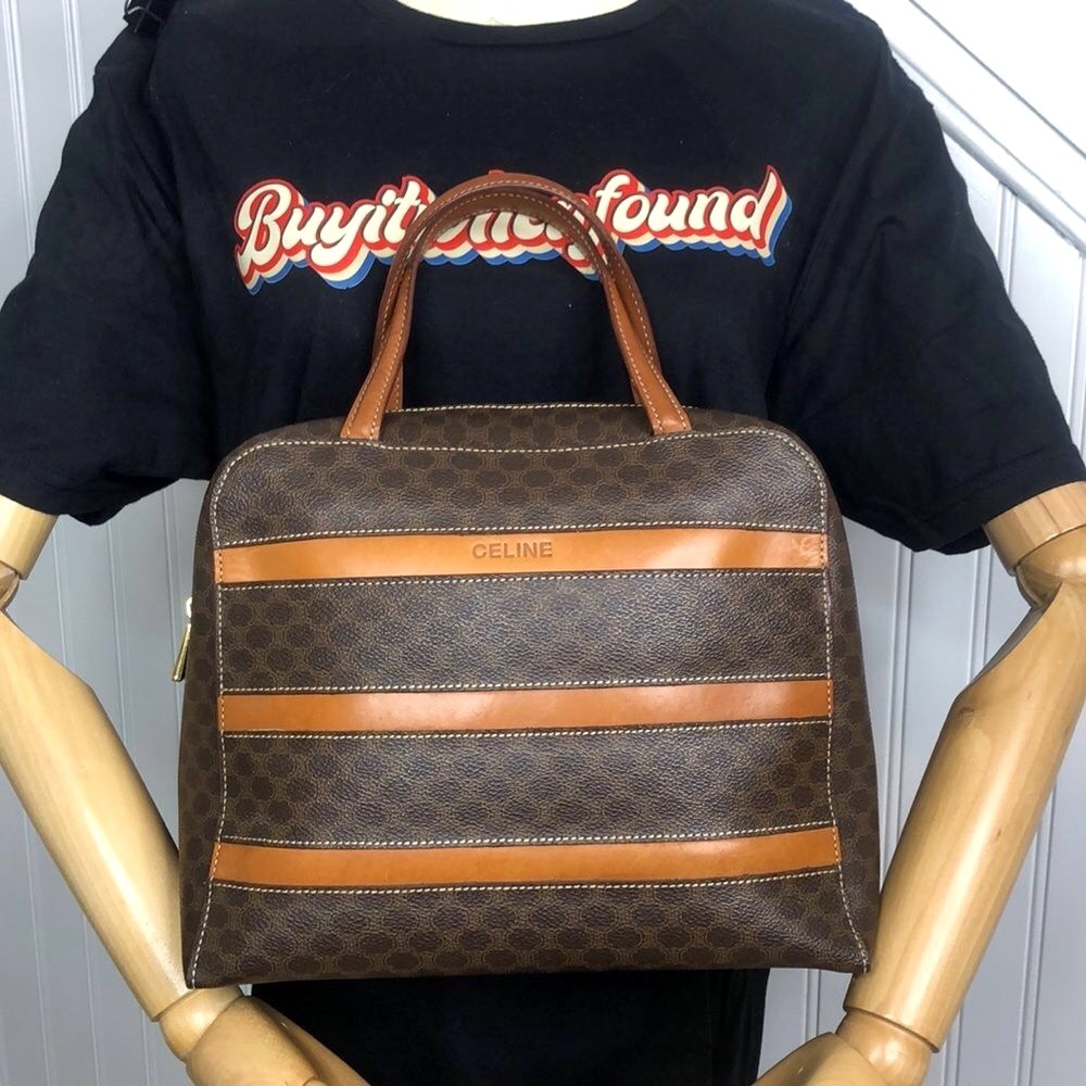 CELINE Macadam Blason Triumph Brown Carry-On Orange Leather Stripes Authentic